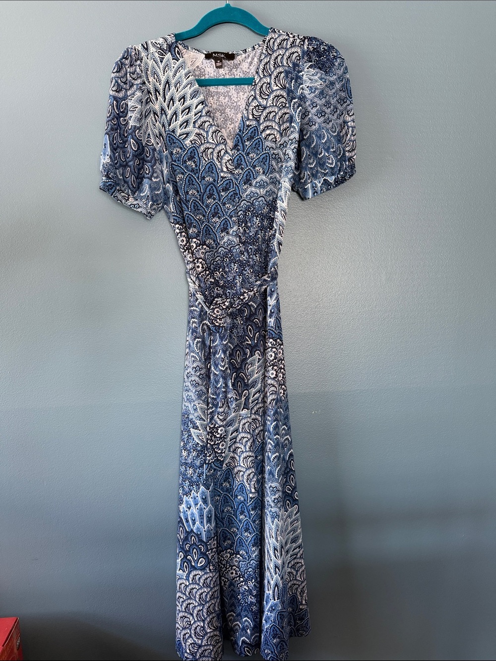 MSK Blue & White Paisley Maxi Wrap Dress